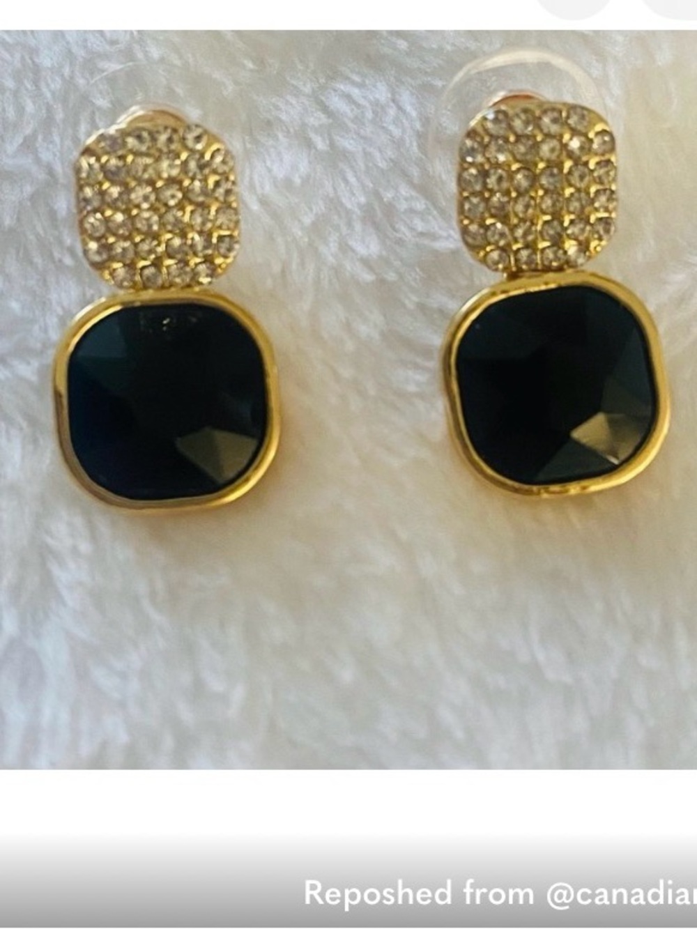 Gold Plated Black Crystal Drop Earrings with Pave Tops - Picture 3 of 4